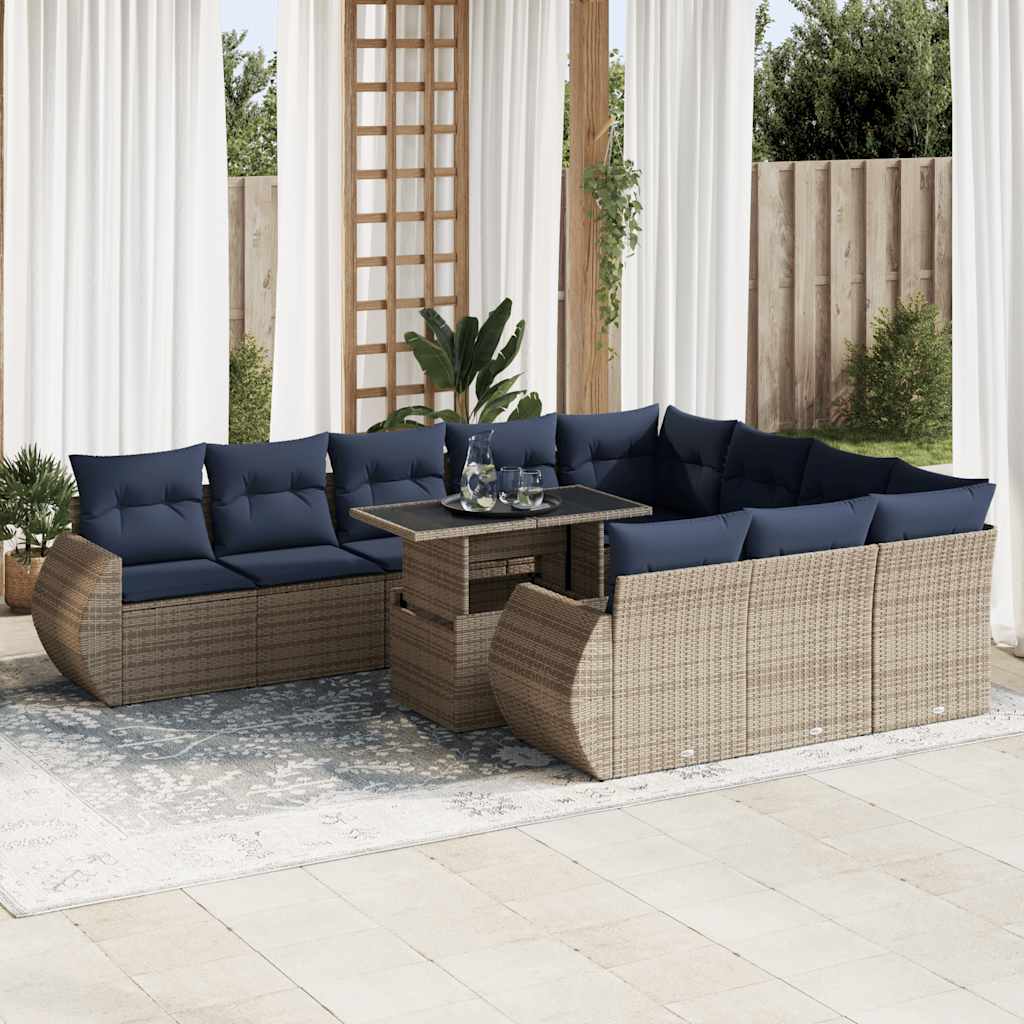 11 Piece Garden Sofa Set With Cushions Poly Rattan Acacia
