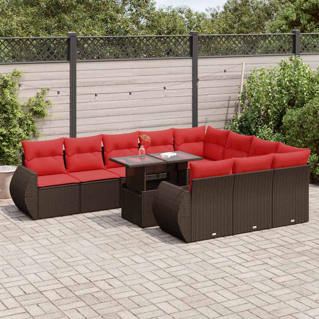 11 Piece Garden Sofa Set With Cushions Poly Rattan Acacia