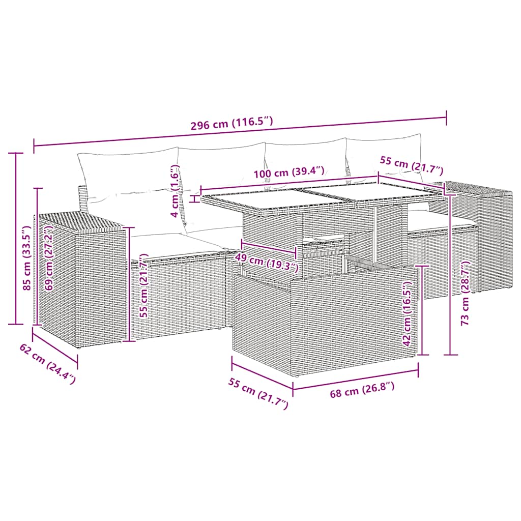 5 Piece Garden Sofa Set With Cushions Poly Rattan Acacia