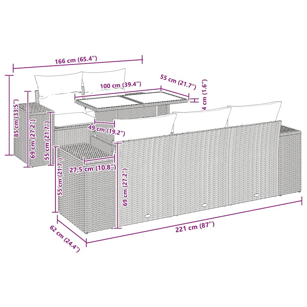 6 Piece Garden Sofa Set With Cushions Poly Rattan Acacia