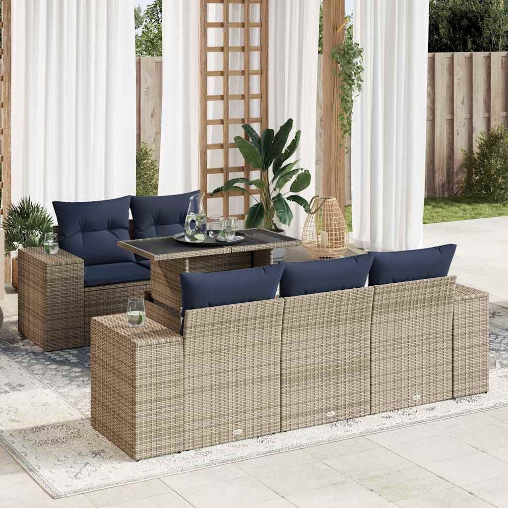 6 Piece Garden Sofa Set With Cushions Poly Rattan Acacia