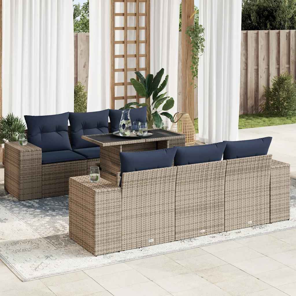 7 Piece Garden Sofa Set With Cushions Poly Rattan Acacia