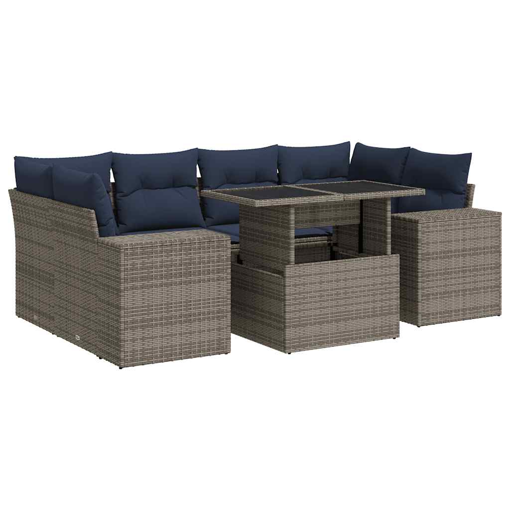 7 Piece Garden Sofa Set With Cushions Poly Rattan Acacia