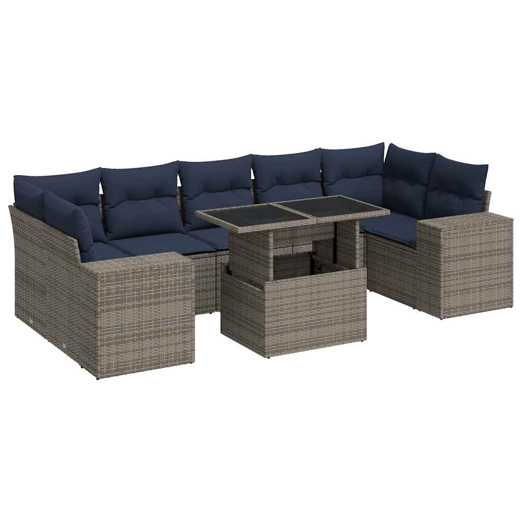 8 Piece Garden Sofa Set With Cushions Poly Rattan Acacia