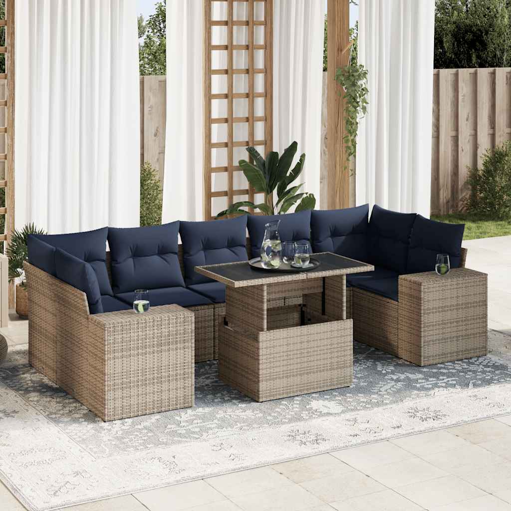 8 Piece Garden Sofa Set With Cushions Poly Rattan Acacia