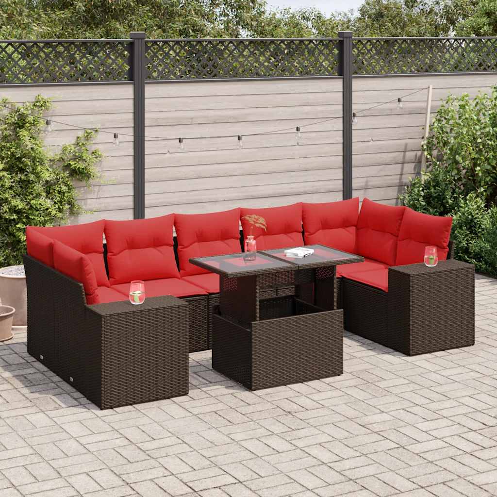 8 Piece Garden Sofa Set With Cushions Poly Rattan Acacia