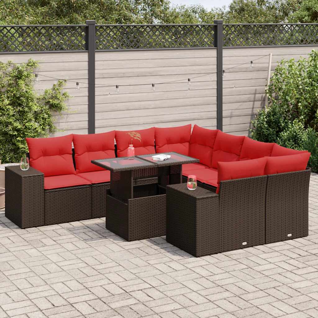 9 Piece Garden Sofa Set With Cushions Poly Rattan Acacia