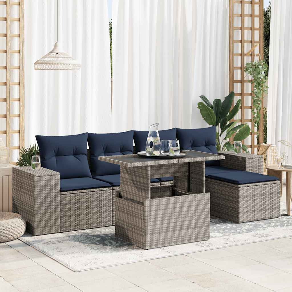 6 Piece Garden Sofa Set With Cushions Poly Rattan Acacia