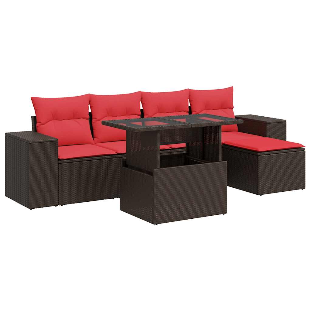 6 Piece Garden Sofa Set With Cushions Poly Rattan Acacia