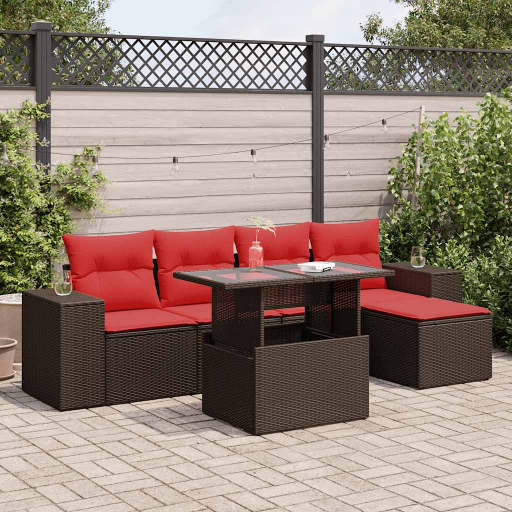 6 Piece Garden Sofa Set With Cushions Poly Rattan Acacia