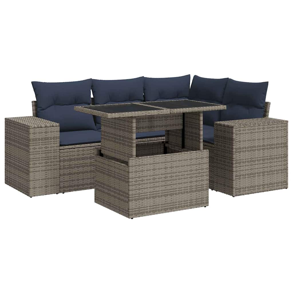 6 Piece Garden Sofa Set With Cushions Poly Rattan Acacia