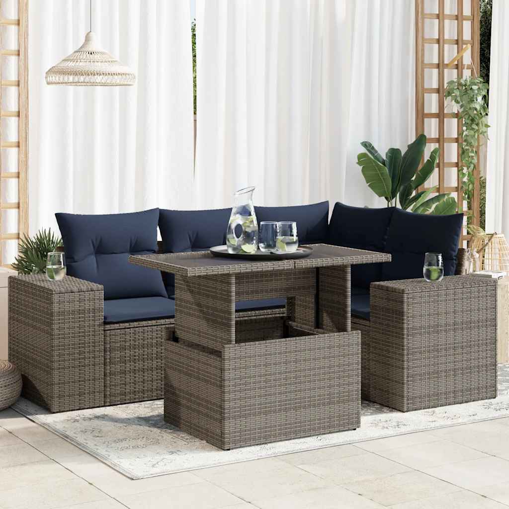 6 Piece Garden Sofa Set With Cushions Poly Rattan Acacia