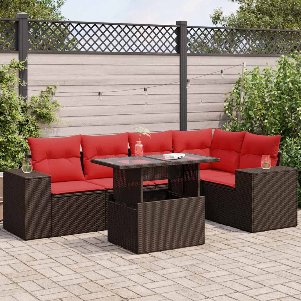 6 Piece Garden Sofa Set With Cushions Black Poly Rattan Acacia