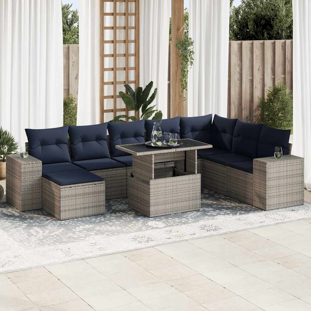 8 Piece Garden Sofa Set With Cushions Poly Rattan Acacia