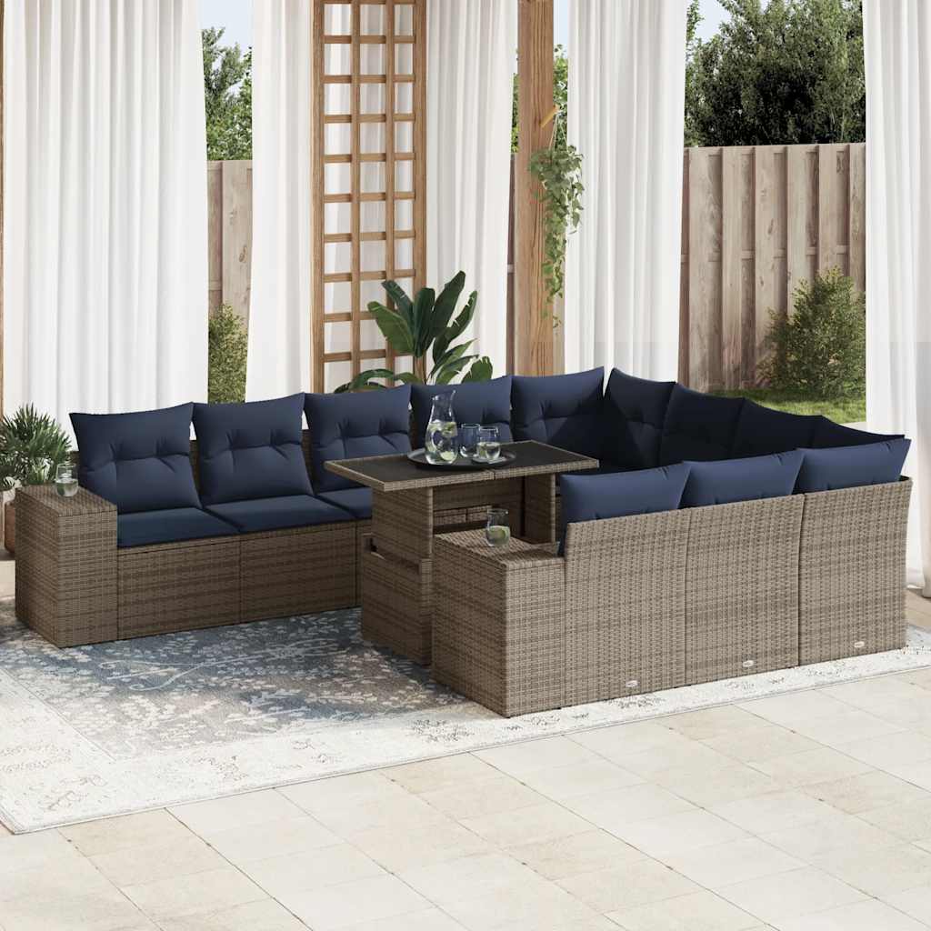 8 Piece Garden Sofa Set With Cushions Poly Rattan Acacia