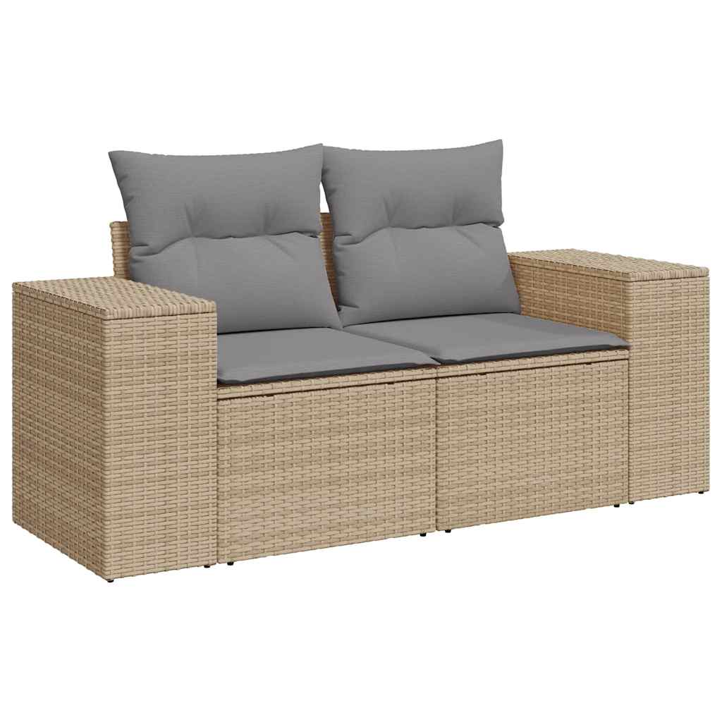 9 Piece Garden Sofa Set With Cushions Beige Poly Rattan Acacia