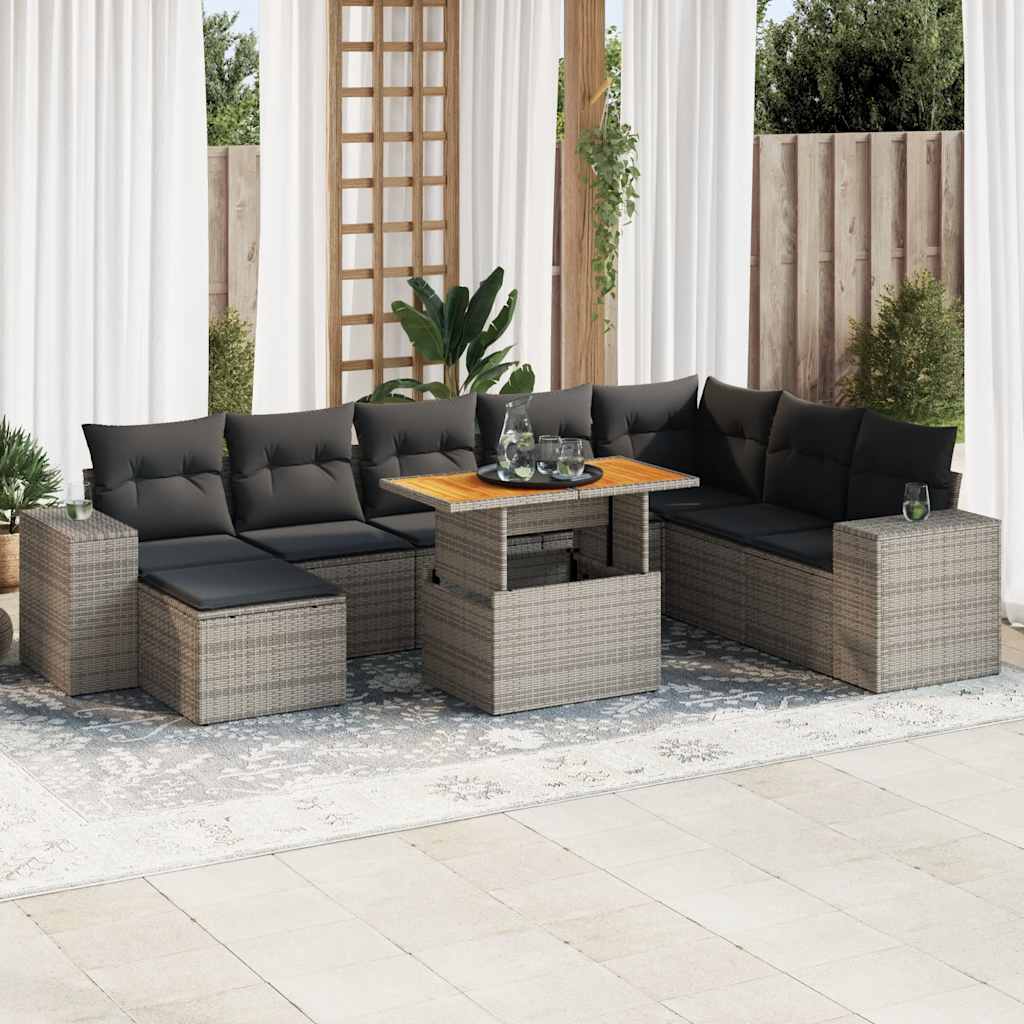 9 Piece Garden Sofa Set With Cushions Beige Poly Rattan Acacia