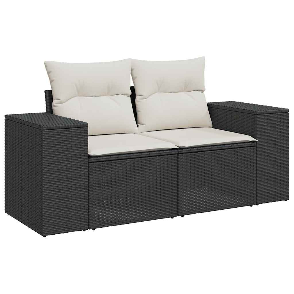10 Piece Garden Sofa Set With Cushions Black Poly Rattan Acacia