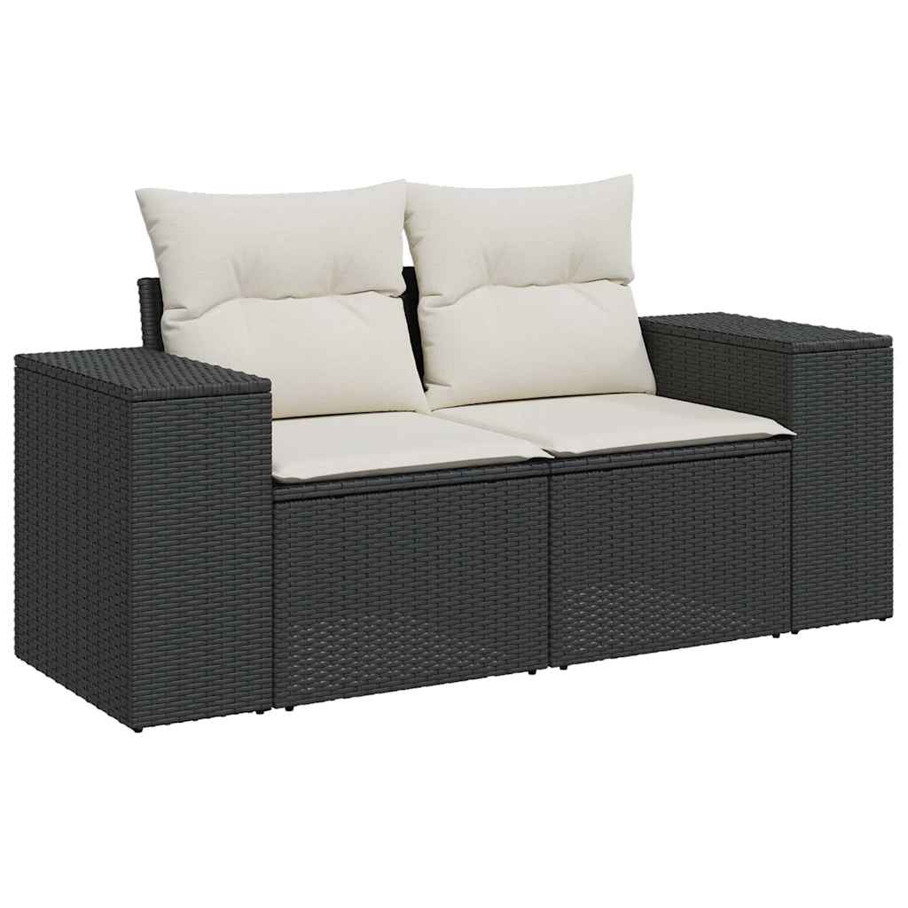 10 Piece Garden Sofa Set With Cushions Black Poly Rattan Acacia