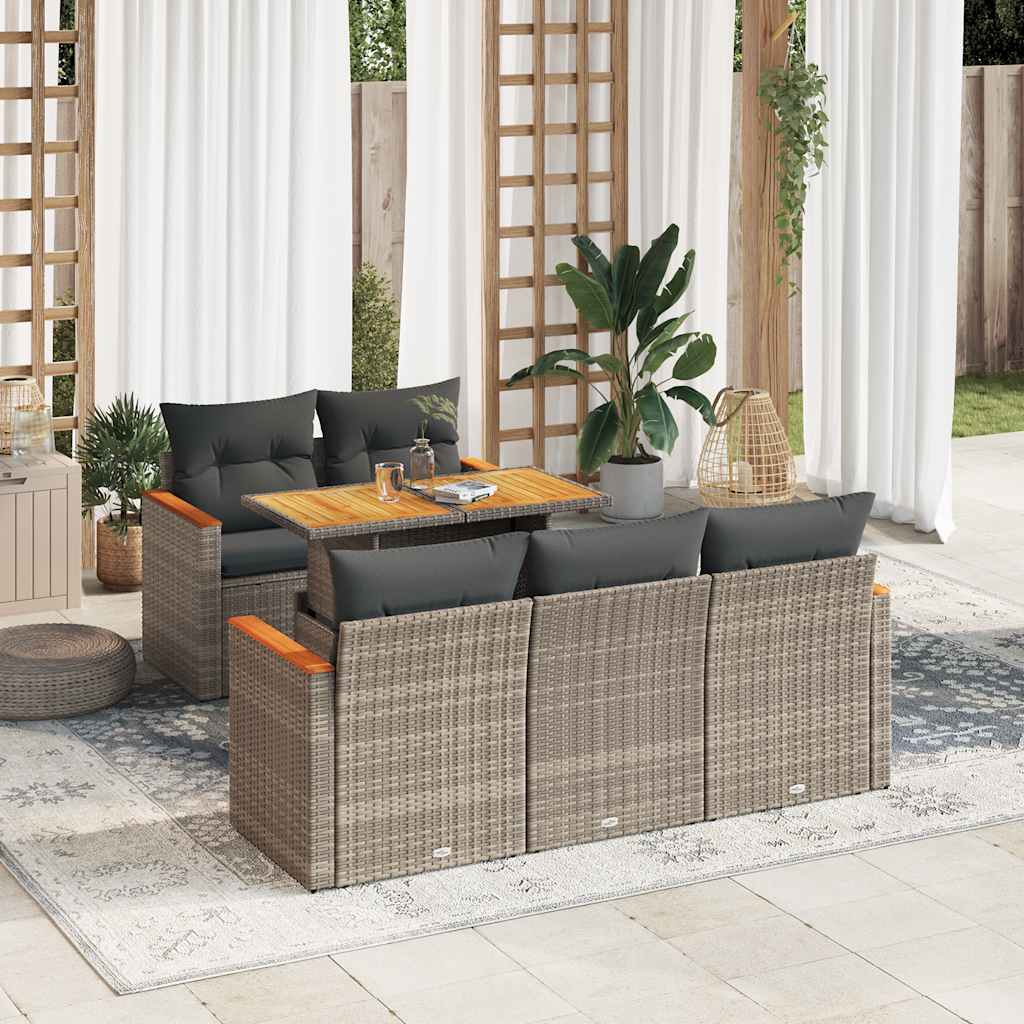 6 Piece Garden Sofa Set With Cushions Black Poly Rattan Acacia