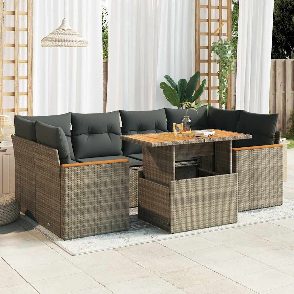 6 Piece Garden Sofa Set With Cushions Beige Poly Rattan Acacia
