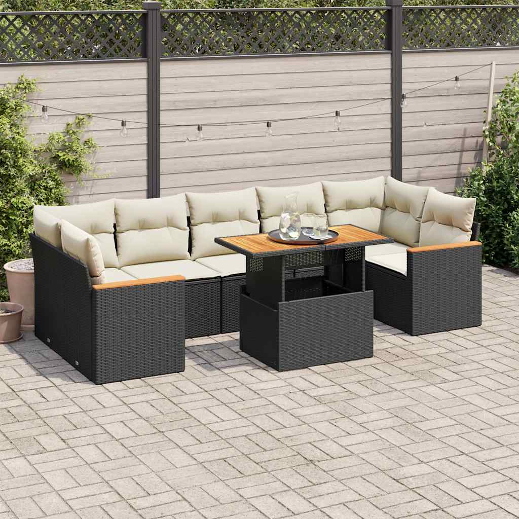 7 Piece Garden Sofa Set With Cushions Poly Rattan Acacia