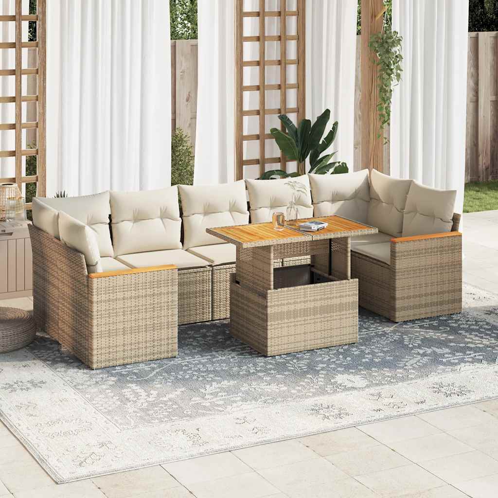 7 Piece Garden Sofa Set With Cushions Poly Rattan Acacia