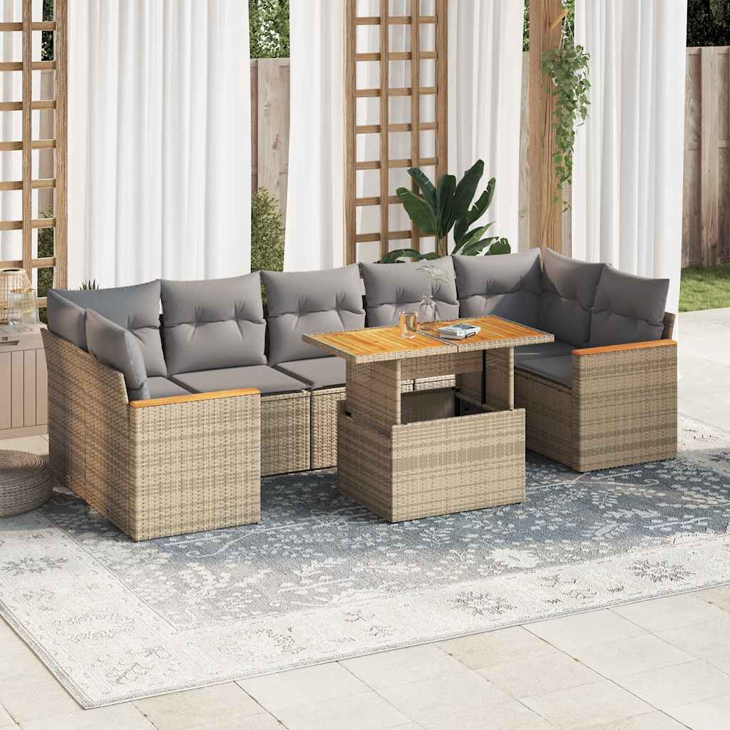 7 Piece Garden Sofa Set With Cushions Poly Rattan Acacia