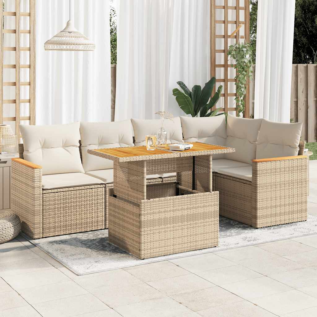 5 Piece Garden Sofa Set With Cushions Black Poly Rattan Acacia