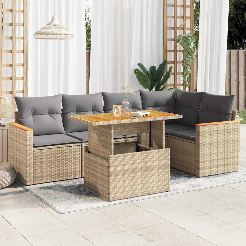 5 Piece Garden Sofa Set With Cushions Black Poly Rattan Acacia