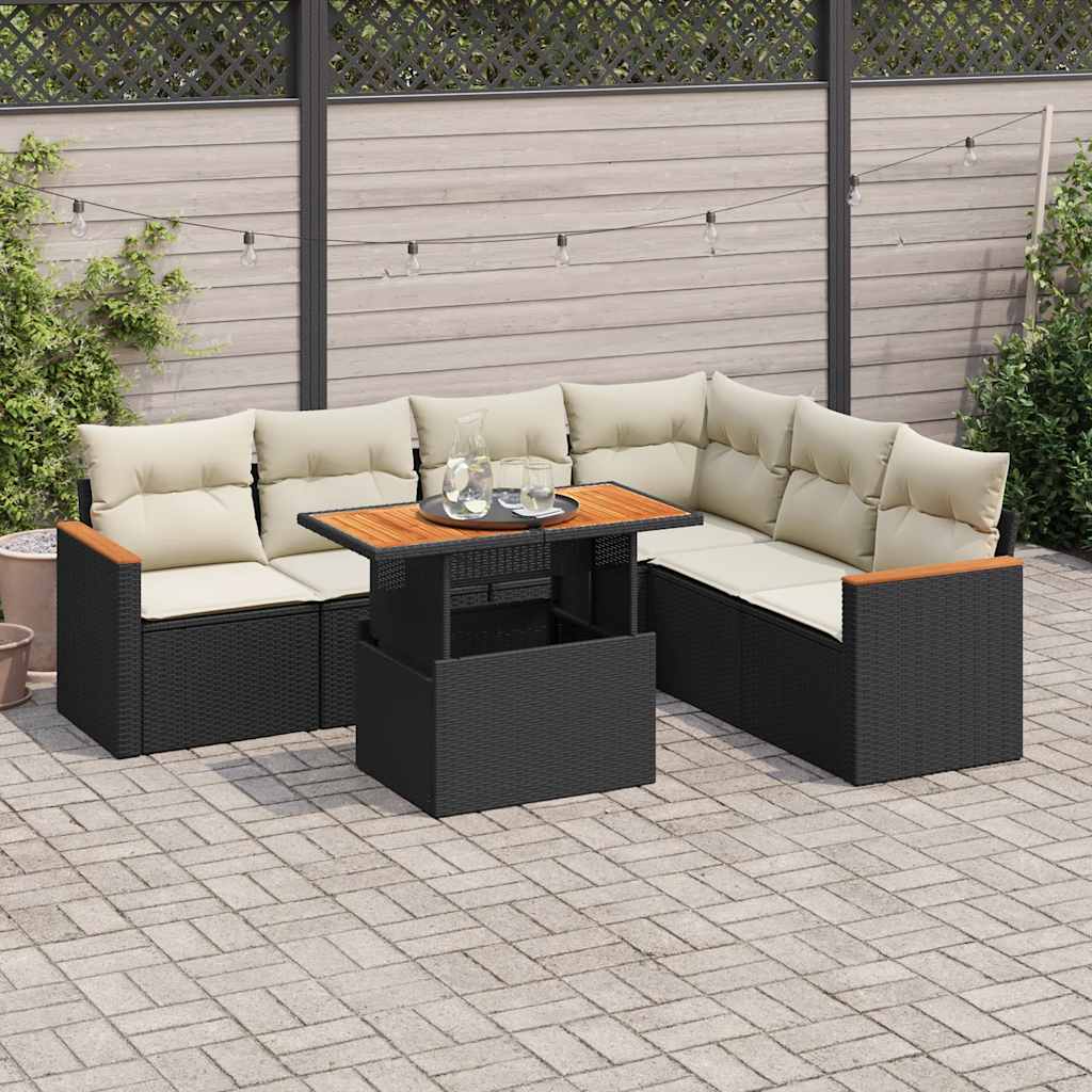 7 Piece Garden Sofa Set With Cushions Poly Rattan Acacia