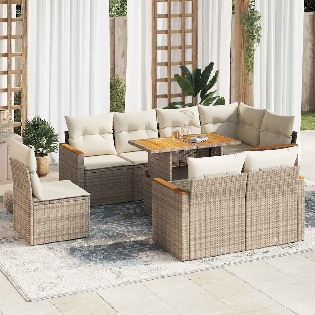 9 Piece Garden Sofa Set With Cushions Poly Rattan Acacia