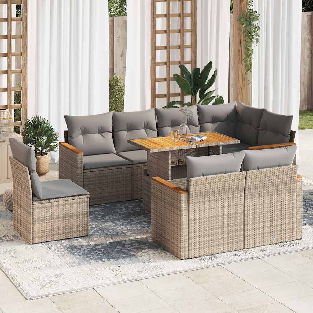 9 Piece Garden Sofa Set With Cushions Poly Rattan Acacia