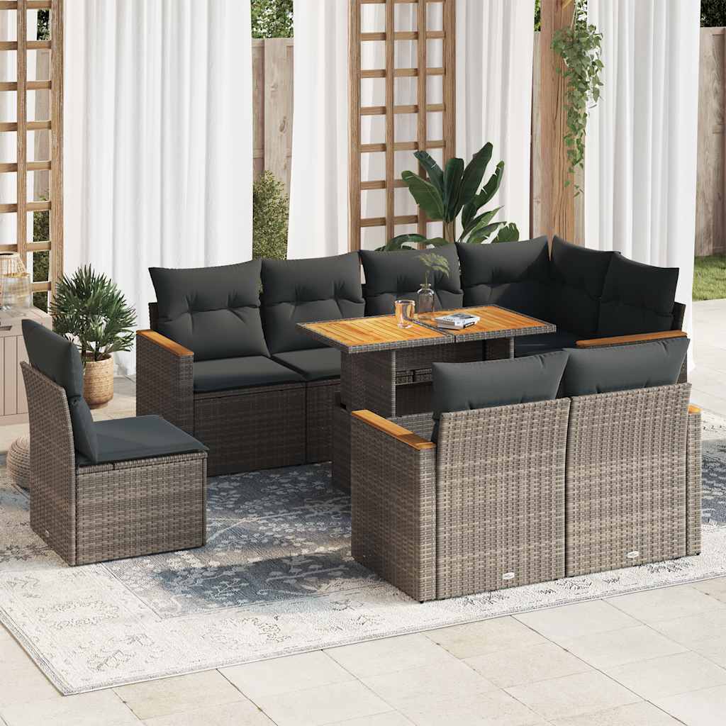 9 Piece Garden Sofa Set With Cushions Poly Rattan Acacia