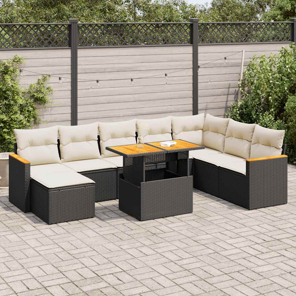 9 Piece Garden Sofa Set With Cushions Poly Rattan Acacia