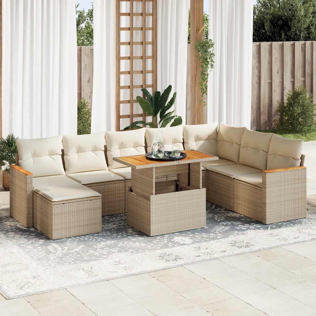 9 Piece Garden Sofa Set With Cushions Poly Rattan Acacia