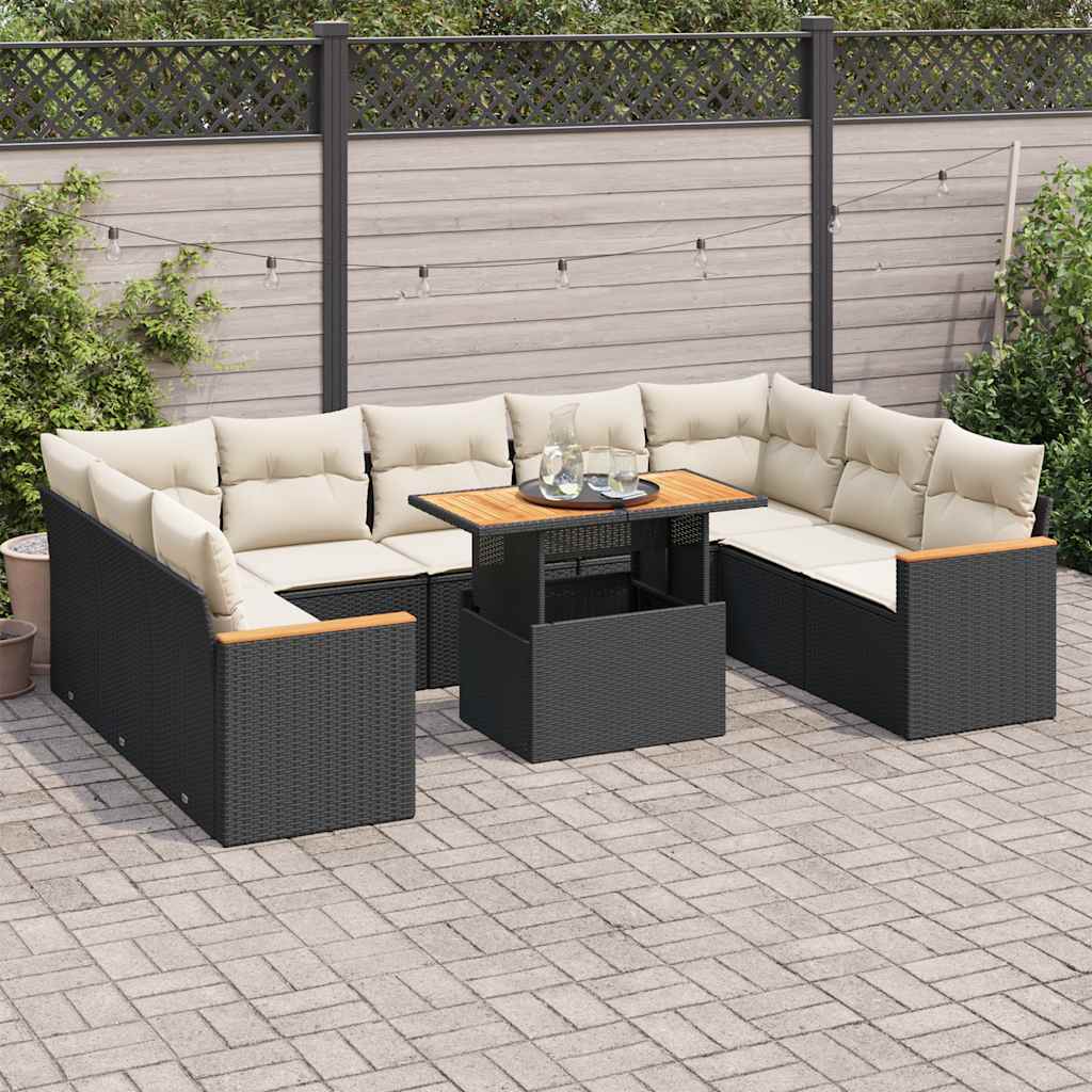 10 Piece Garden Sofa Set With Cushions Poly Rattan Acacia