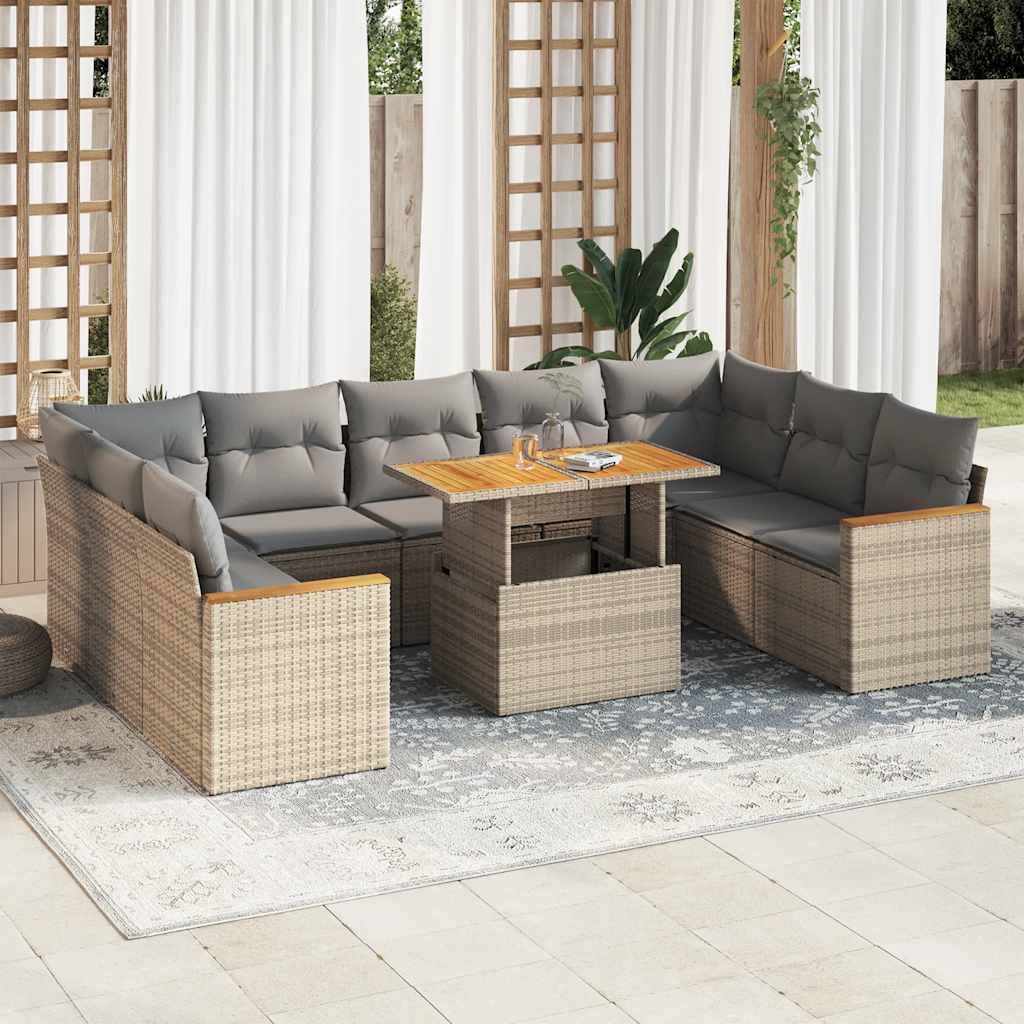 10 Piece Garden Sofa Set With Cushions Poly Rattan Acacia