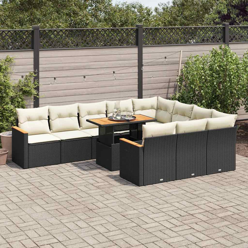 11 Piece Garden Sofa Set With Cushions Poly Rattan Acacia
