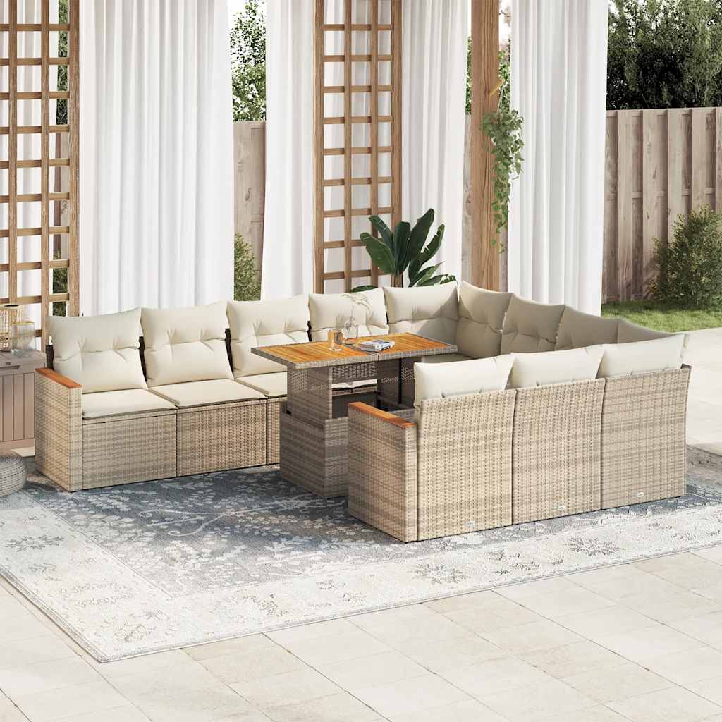 11 Piece Garden Sofa Set With Cushions Poly Rattan Acacia