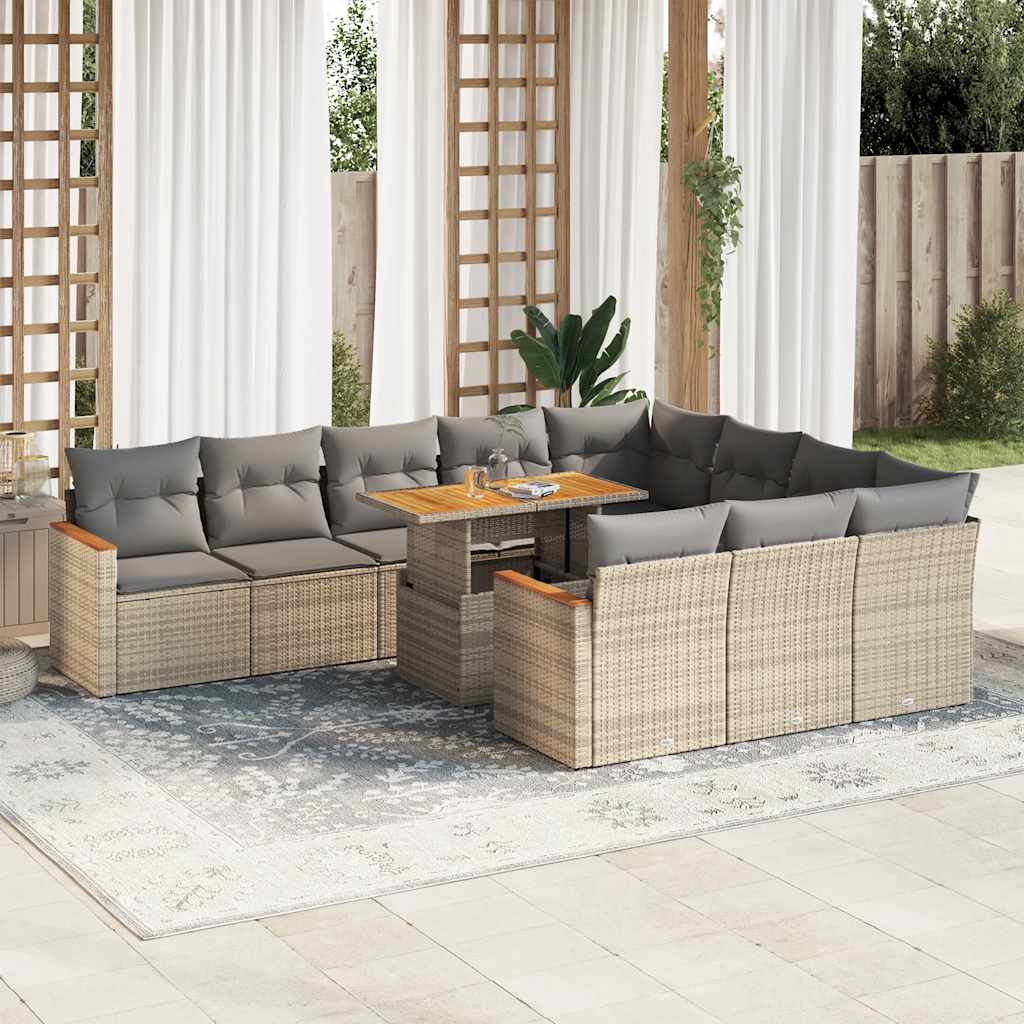 11 Piece Garden Sofa Set With Cushions Poly Rattan Acacia