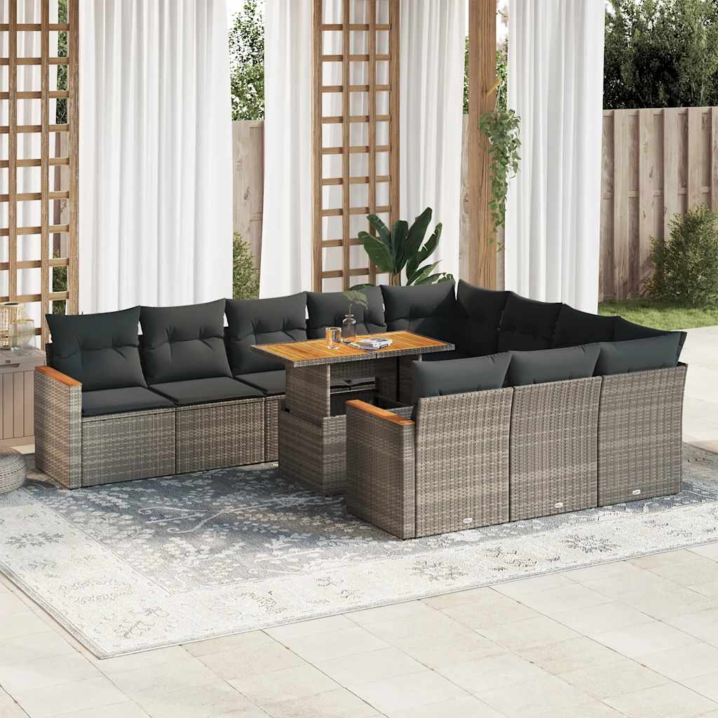 11 Piece Garden Sofa Set With Cushions Poly Rattan Acacia