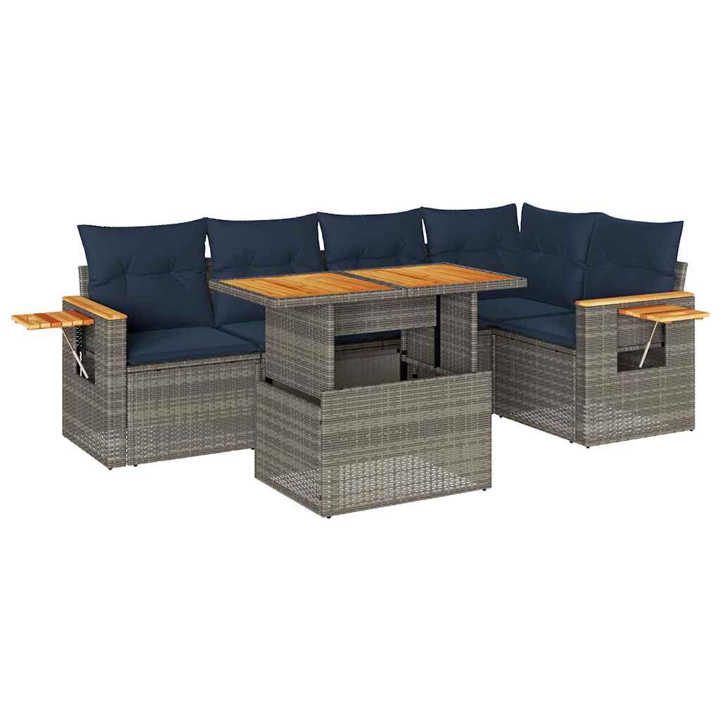 6 Piece Garden Sofa Set With Cushions Poly Rattan Acacia