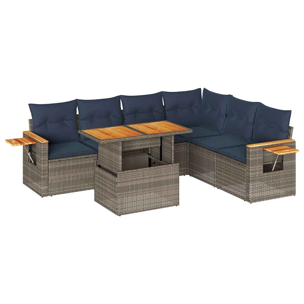7 Piece Garden Sofa Set With Cushions Poly Rattan Acacia