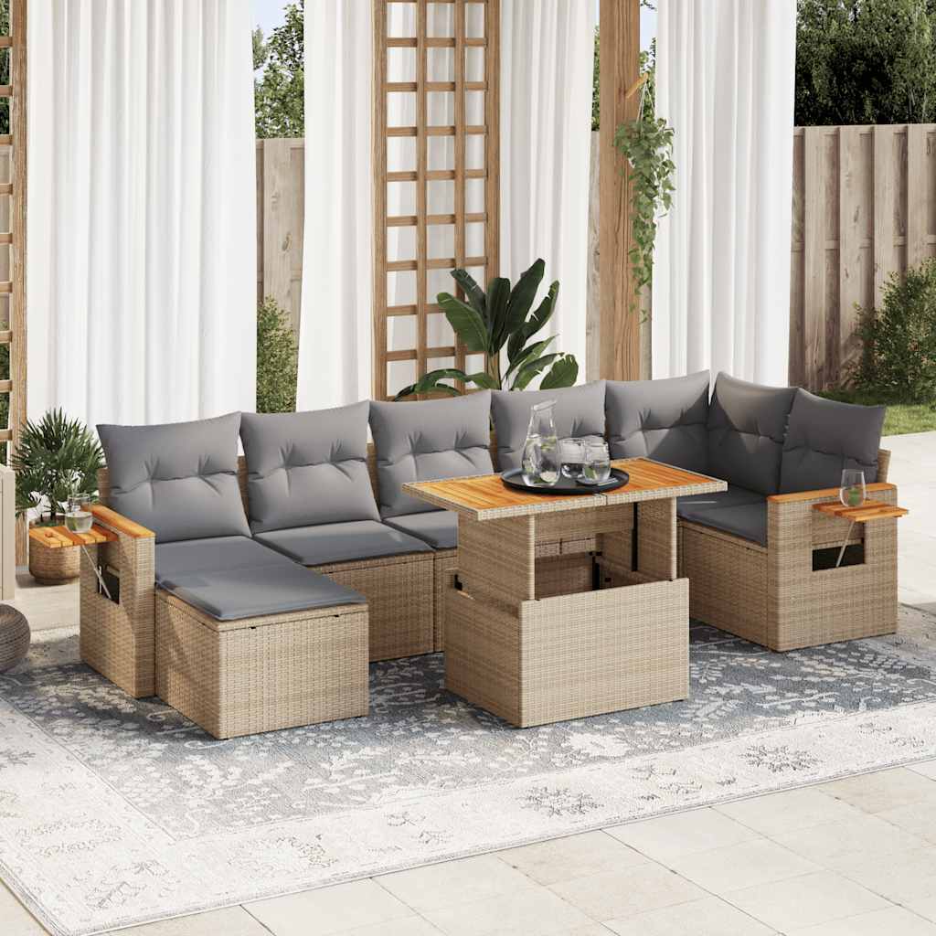 8 Piece Garden Sofa Set With Cushions Black Poly Rattan Acacia