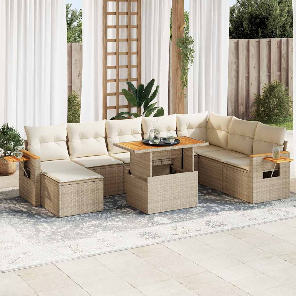 9 Piece Garden Sofa Set With Cushions Poly Rattan Acacia