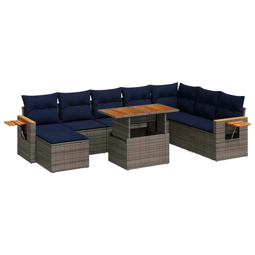 10 Piece Garden Sofa Set With Cushions Poly Rattan Acacia