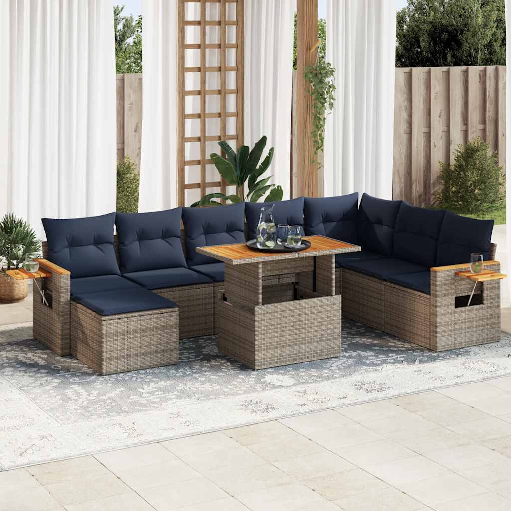 10 Piece Garden Sofa Set With Cushions Poly Rattan Acacia