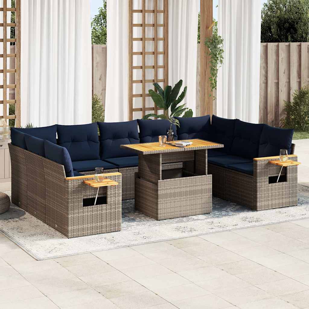 10 Piece Garden Sofa Set With Cushions Poly Rattan Acacia