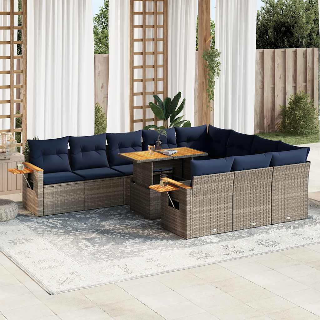 11 Piece Garden Sofa Set With Cushions Poly Rattan Acacia